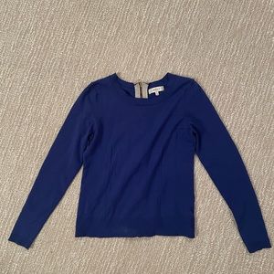 Milly Blue sweater with gold zipper down the back